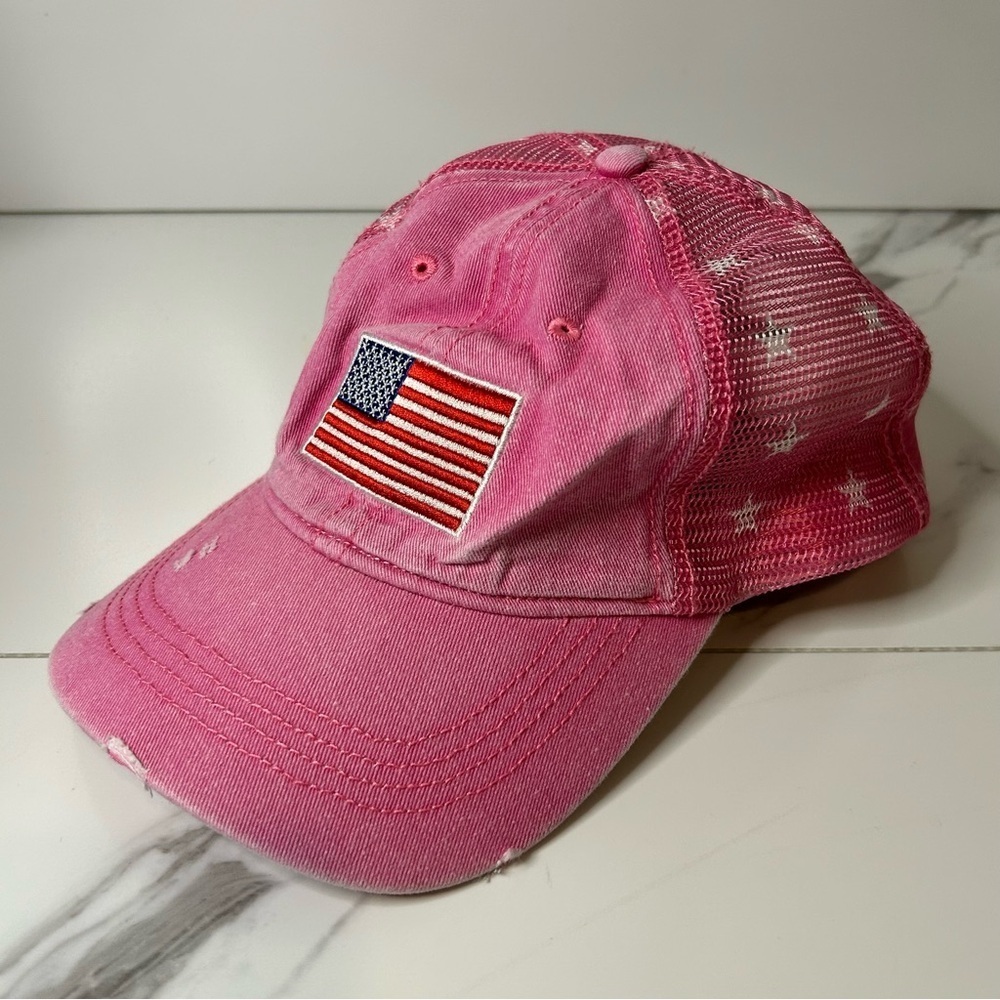Pink Women's Cap with American Flag Patch